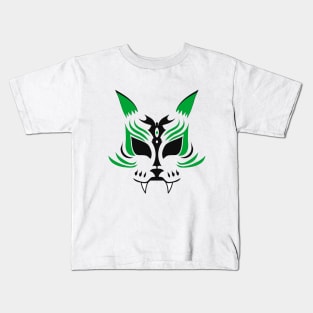 Kitsune Face - Green Kids T-Shirt